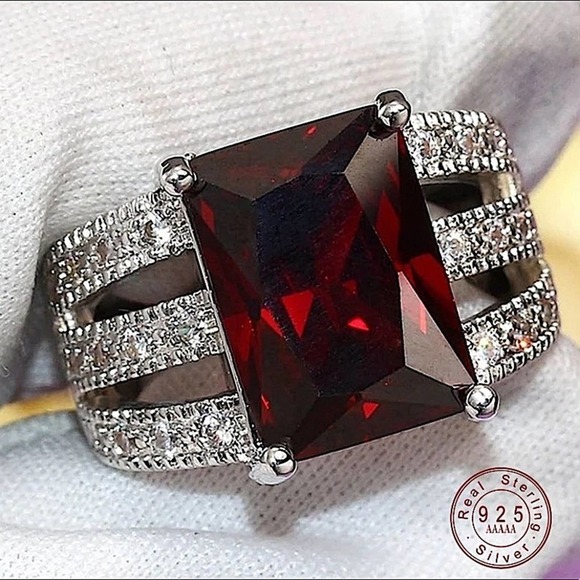 Sterling Silver Cubic Zircon Ruby Hollow Out Ring - Picture 4 of 9